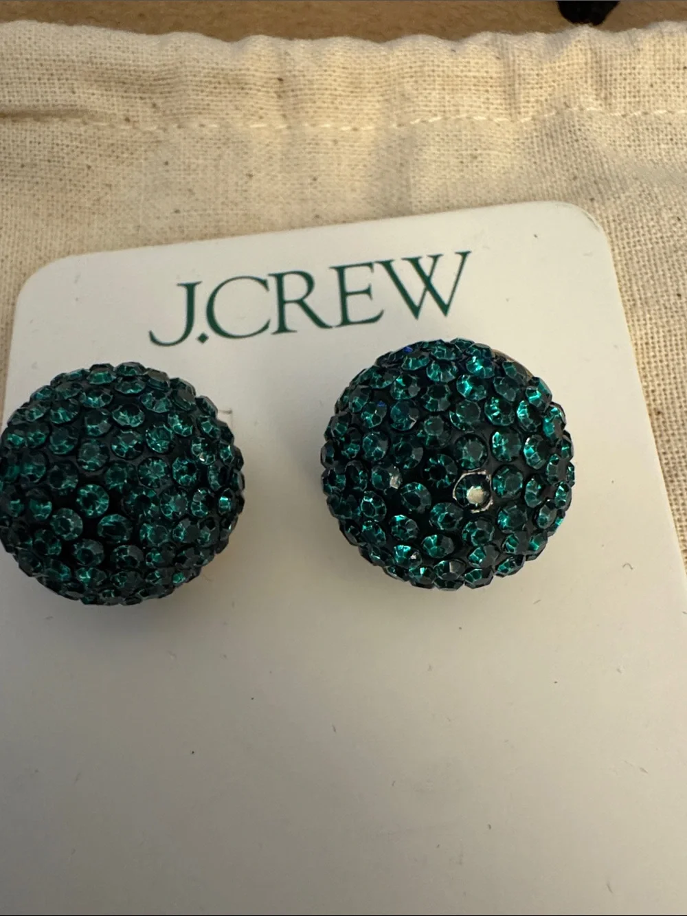 J. Crew Teal Crystal Pave Dome Stud Earrings - Picture 2 of 2